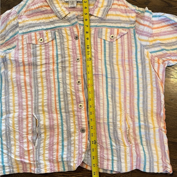 Denim 24/7 Y2K Pastel Stripe Western Button Down Crinkle Cotton Shirt Size 26W - Picture 9 of 9